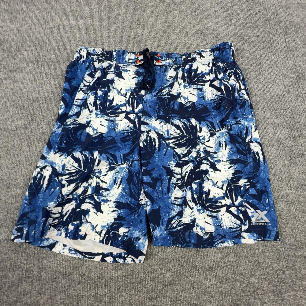 ZeroXposur Swim Trunks Mens Large Blue Floral Drawstring Mesh Lined Quick Dry